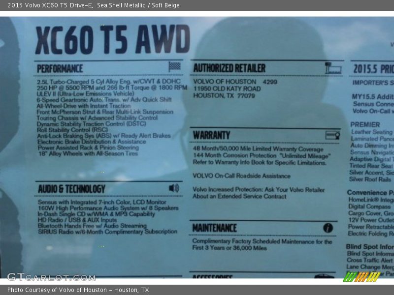  2015 XC60 T5 Drive-E Window Sticker