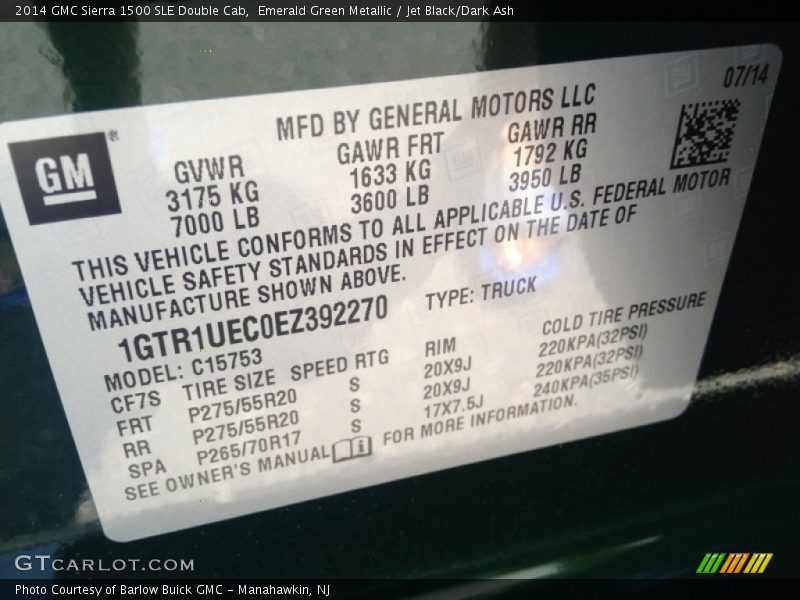 Emerald Green Metallic / Jet Black/Dark Ash 2014 GMC Sierra 1500 SLE Double Cab