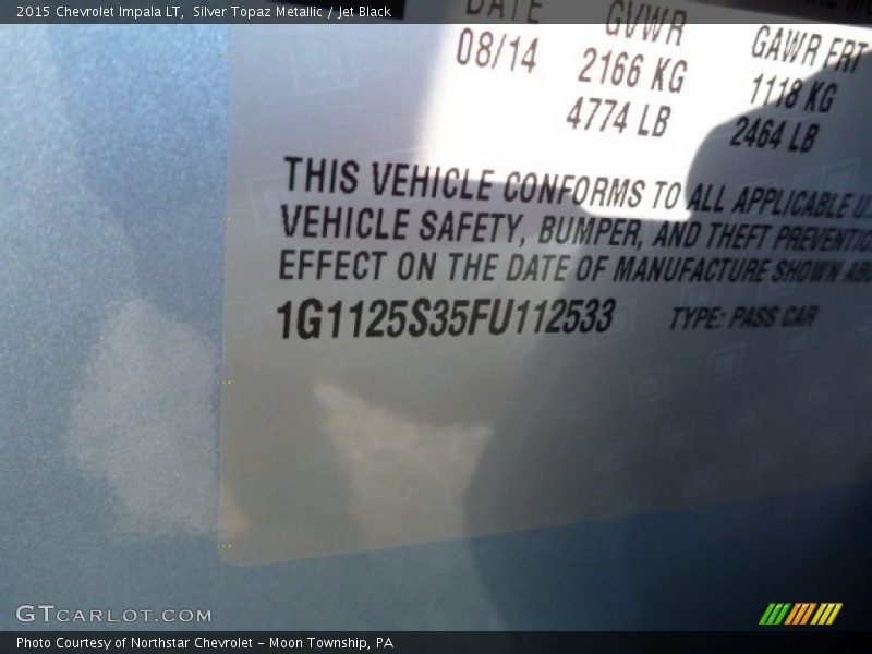Silver Topaz Metallic / Jet Black 2015 Chevrolet Impala LT
