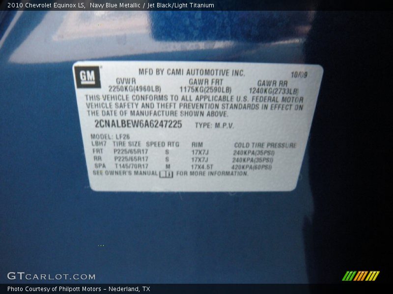Navy Blue Metallic / Jet Black/Light Titanium 2010 Chevrolet Equinox LS