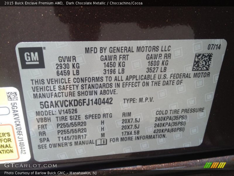 Dark Chocolate Metallic / Choccachino/Cocoa 2015 Buick Enclave Premium AWD