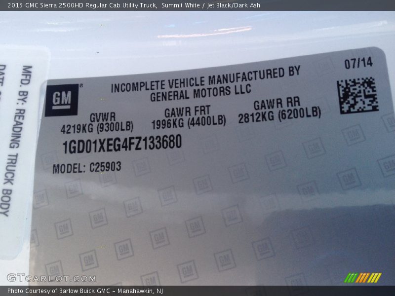 Summit White / Jet Black/Dark Ash 2015 GMC Sierra 2500HD Regular Cab Utility Truck