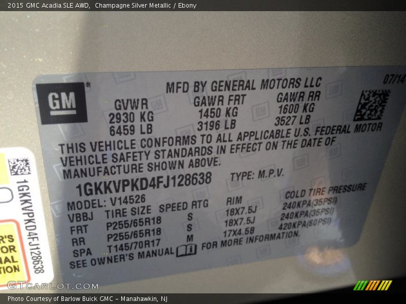Champagne Silver Metallic / Ebony 2015 GMC Acadia SLE AWD