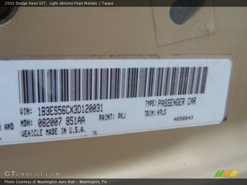 Light Almond Pearl Metallic / Taupe 2003 Dodge Neon SXT