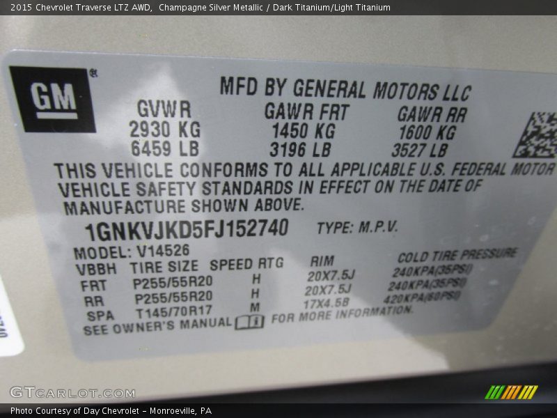 Champagne Silver Metallic / Dark Titanium/Light Titanium 2015 Chevrolet Traverse LTZ AWD
