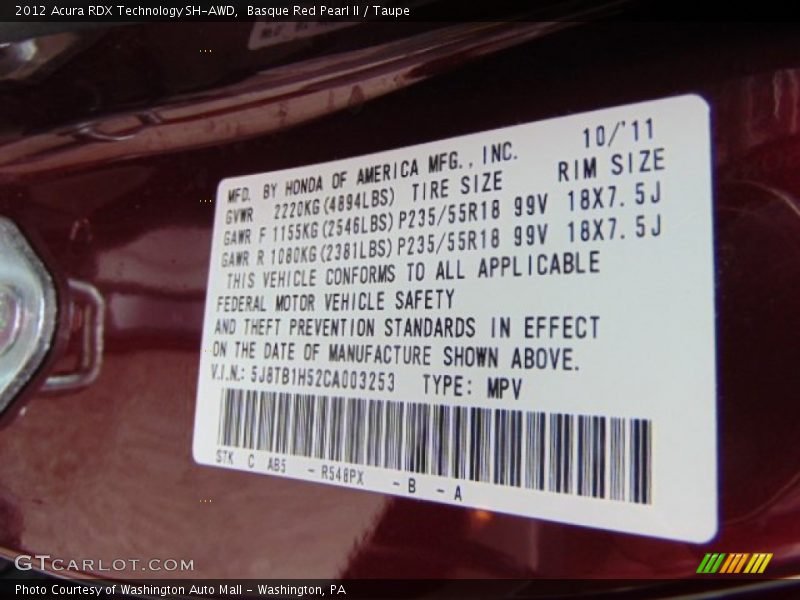 Basque Red Pearl II / Taupe 2012 Acura RDX Technology SH-AWD
