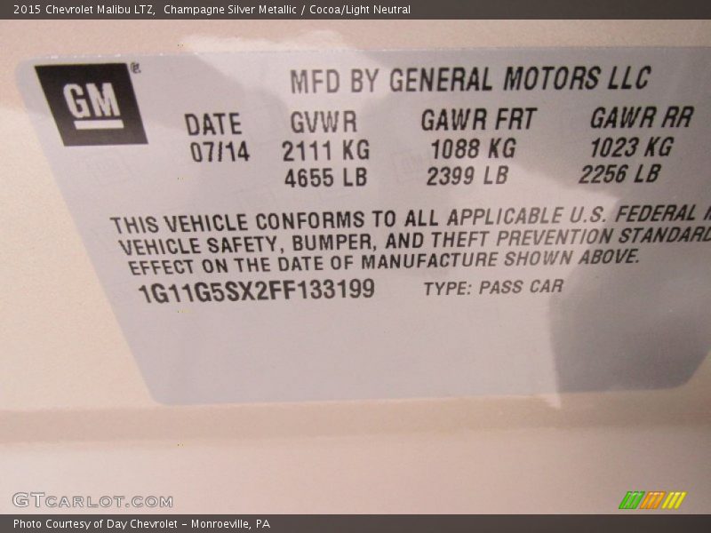 Champagne Silver Metallic / Cocoa/Light Neutral 2015 Chevrolet Malibu LTZ