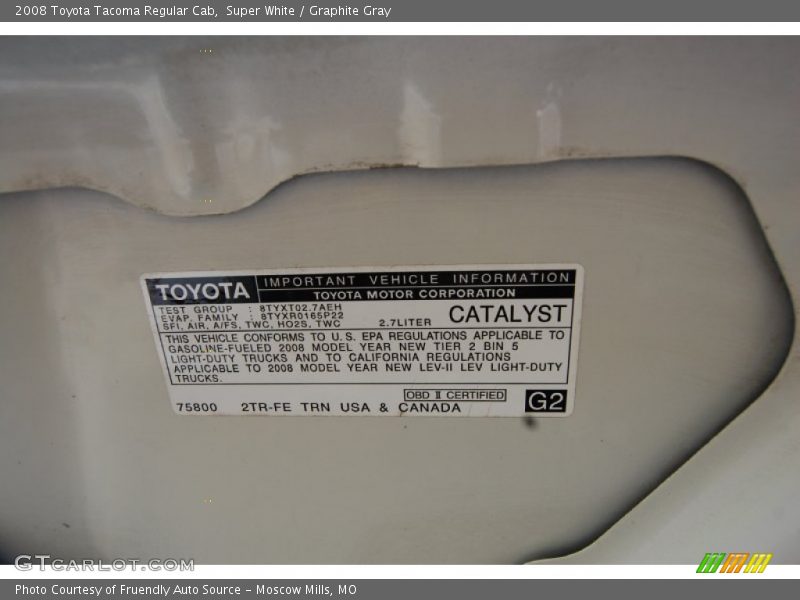 Super White / Graphite Gray 2008 Toyota Tacoma Regular Cab