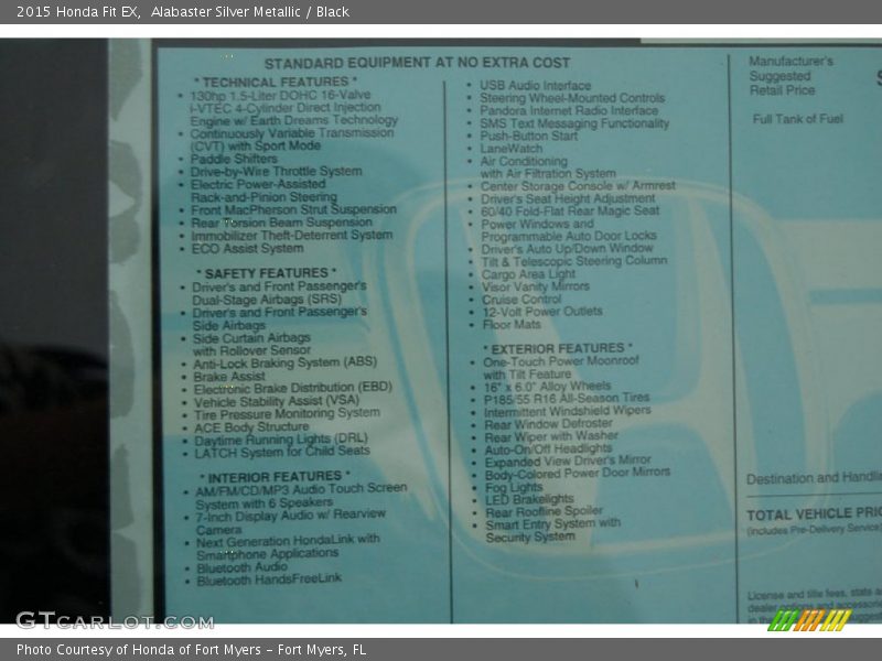 Alabaster Silver Metallic / Black 2015 Honda Fit EX