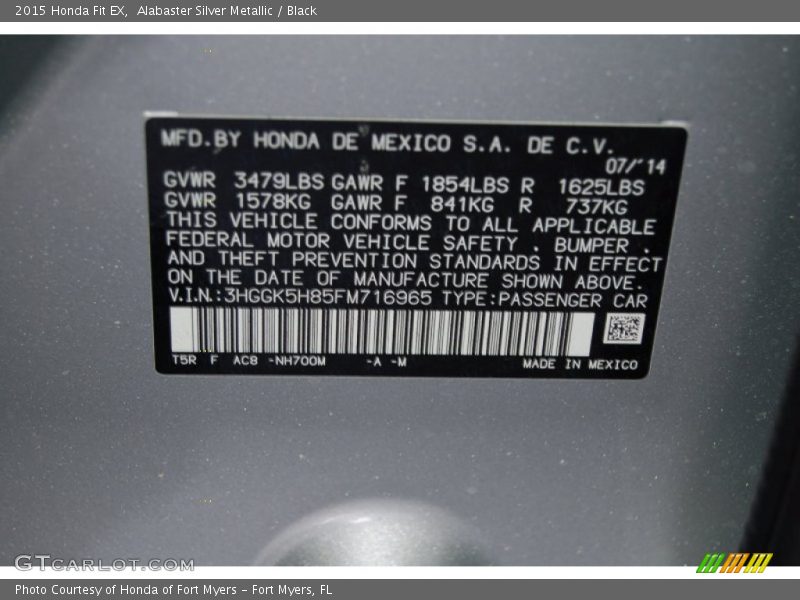 Alabaster Silver Metallic / Black 2015 Honda Fit EX