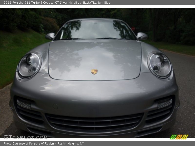 GT Silver Metallic / Black/Titanium Blue 2012 Porsche 911 Turbo S Coupe