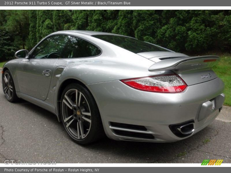 GT Silver Metallic / Black/Titanium Blue 2012 Porsche 911 Turbo S Coupe