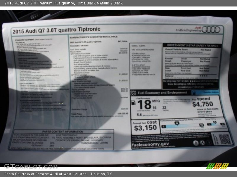  2015 Q7 3.0 Premium Plus quattro Window Sticker