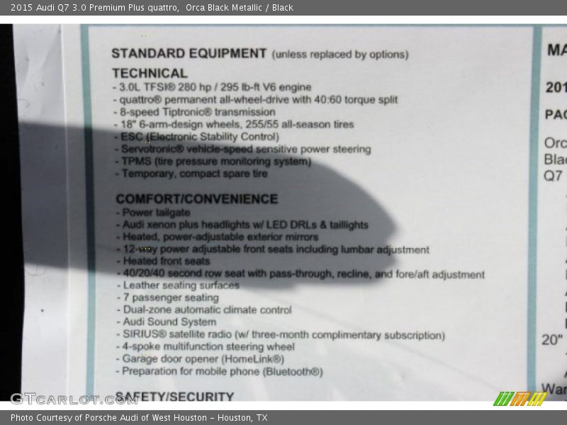  2015 Q7 3.0 Premium Plus quattro Window Sticker