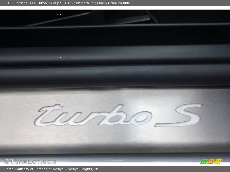 GT Silver Metallic / Black/Titanium Blue 2012 Porsche 911 Turbo S Coupe