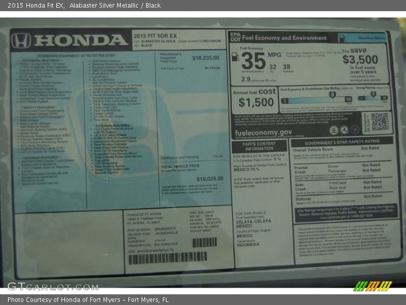 Alabaster Silver Metallic / Black 2015 Honda Fit EX