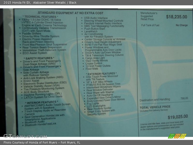 Alabaster Silver Metallic / Black 2015 Honda Fit EX
