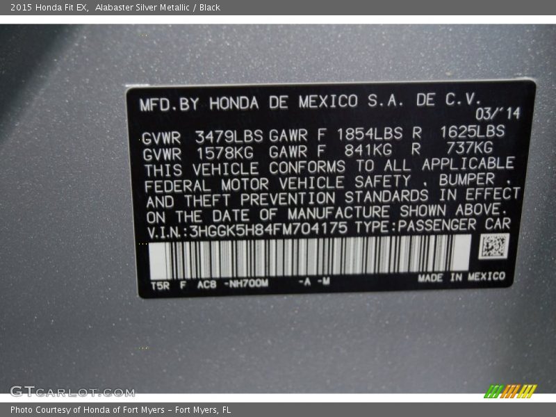 Alabaster Silver Metallic / Black 2015 Honda Fit EX