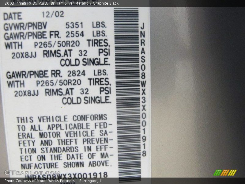 Brilliant Silver Metallic / Graphite Black 2003 Infiniti FX 35 AWD