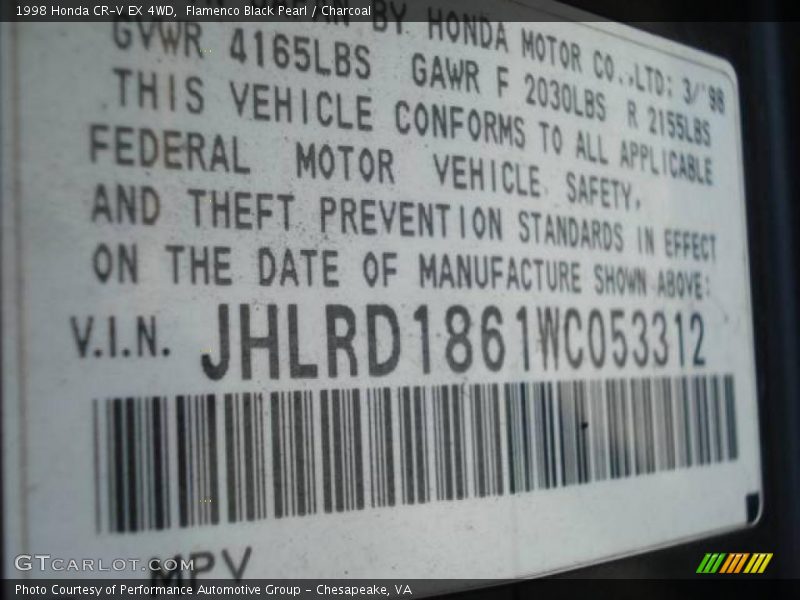 Flamenco Black Pearl / Charcoal 1998 Honda CR-V EX 4WD
