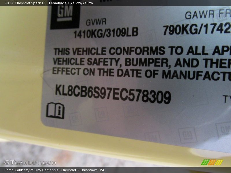 Lemonade / Yellow/Yellow 2014 Chevrolet Spark LS