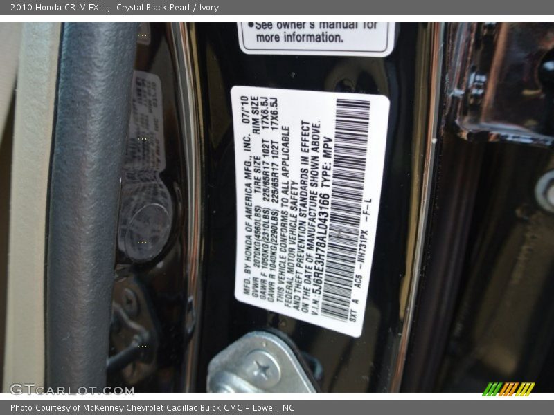 Crystal Black Pearl / Ivory 2010 Honda CR-V EX-L