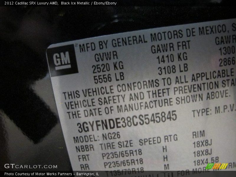 Black Ice Metallic / Ebony/Ebony 2012 Cadillac SRX Luxury AWD