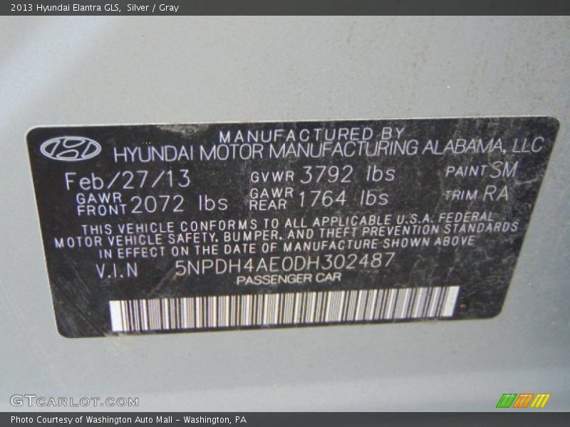Silver / Gray 2013 Hyundai Elantra GLS