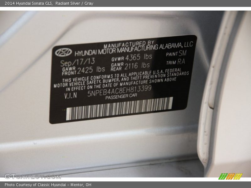 Radiant Silver / Gray 2014 Hyundai Sonata GLS