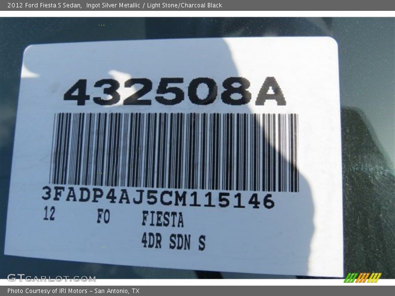 Ingot Silver Metallic / Light Stone/Charcoal Black 2012 Ford Fiesta S Sedan