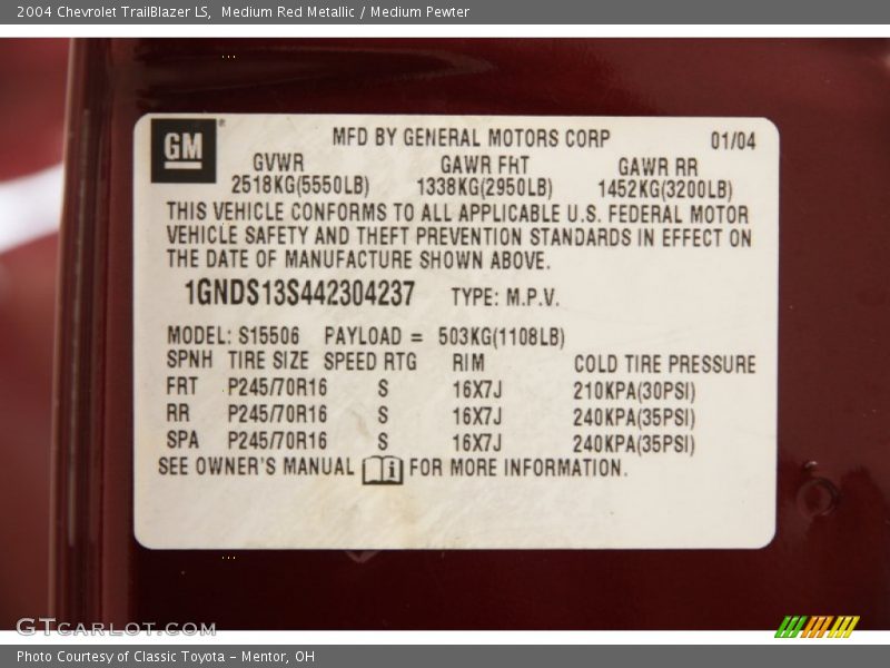 Medium Red Metallic / Medium Pewter 2004 Chevrolet TrailBlazer LS