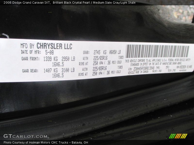 Brilliant Black Crystal Pearl / Medium Slate Gray/Light Shale 2008 Dodge Grand Caravan SXT