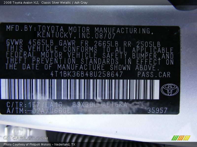 Classic Silver Metallic / Ash Gray 2008 Toyota Avalon XLS