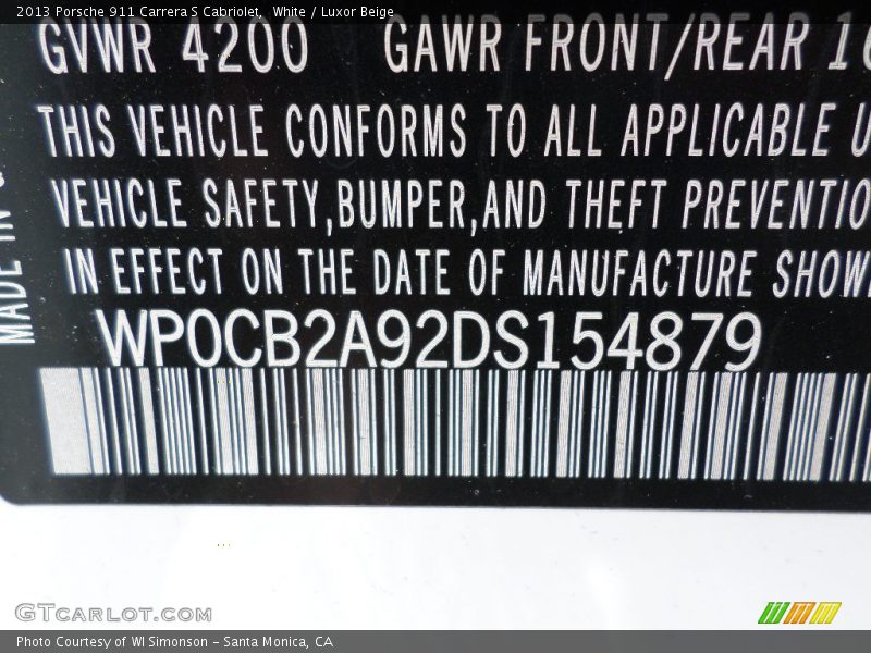 White / Luxor Beige 2013 Porsche 911 Carrera S Cabriolet