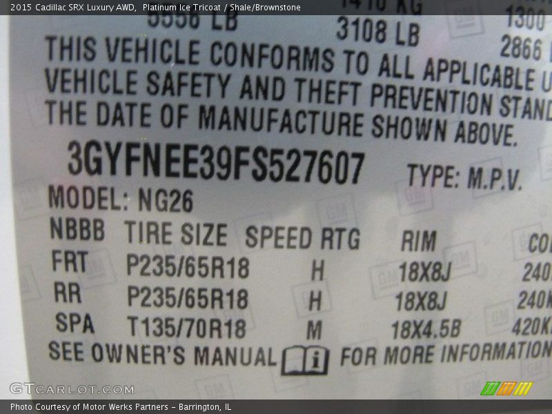 Platinum Ice Tricoat / Shale/Brownstone 2015 Cadillac SRX Luxury AWD