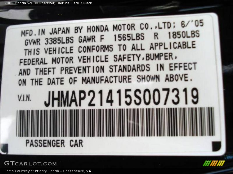 Berlina Black / Black 2005 Honda S2000 Roadster