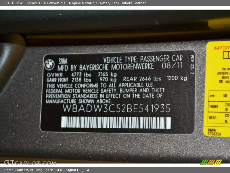 Mojave Metallic / Oyster/Black Dakota Leather 2011 BMW 3 Series 328i Convertible
