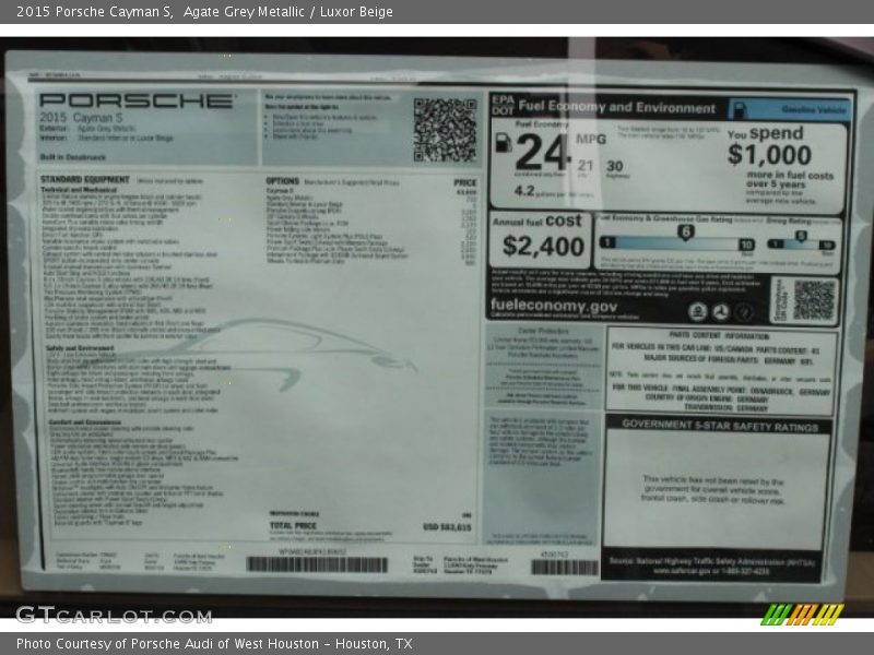  2015 Cayman S Window Sticker