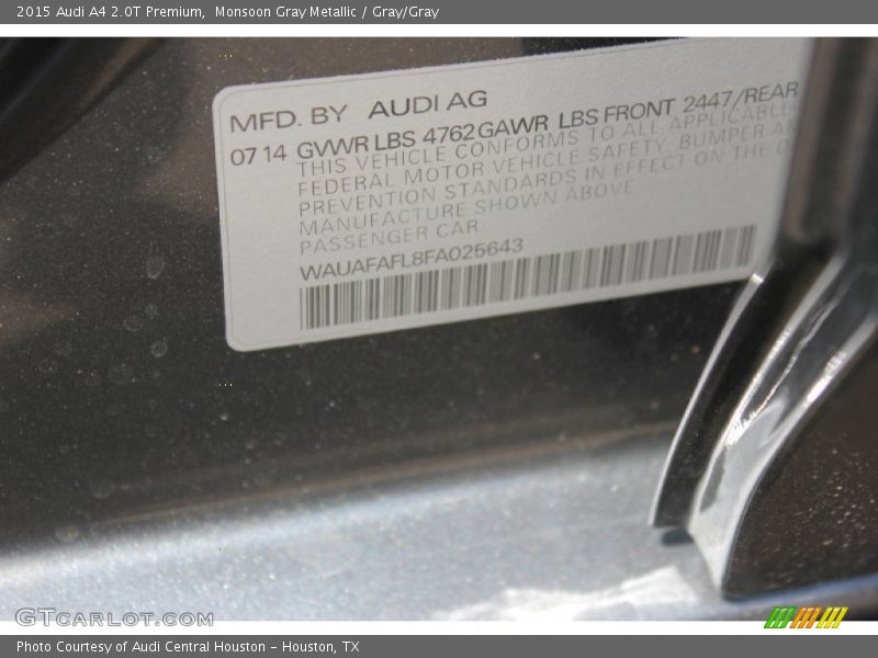 Monsoon Gray Metallic / Gray/Gray 2015 Audi A4 2.0T Premium