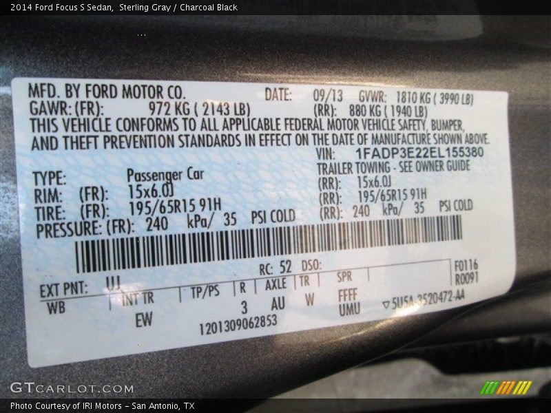 Sterling Gray / Charcoal Black 2014 Ford Focus S Sedan