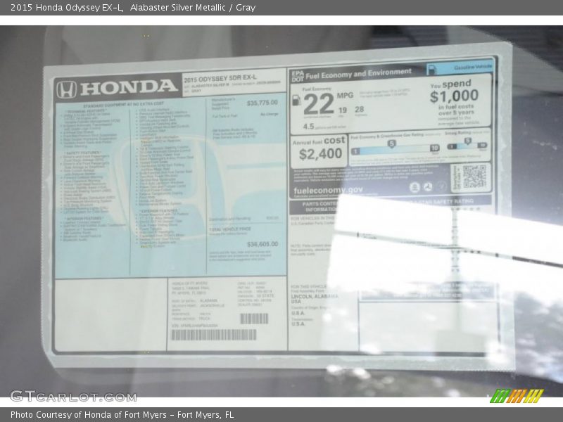 Alabaster Silver Metallic / Gray 2015 Honda Odyssey EX-L