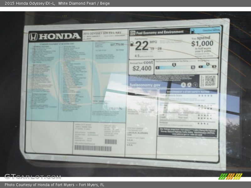 White Diamond Pearl / Beige 2015 Honda Odyssey EX-L