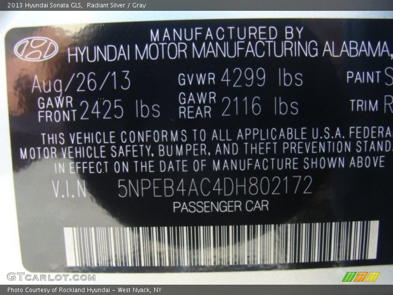 Radiant Silver / Gray 2013 Hyundai Sonata GLS