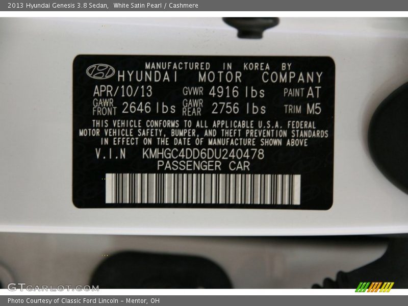White Satin Pearl / Cashmere 2013 Hyundai Genesis 3.8 Sedan