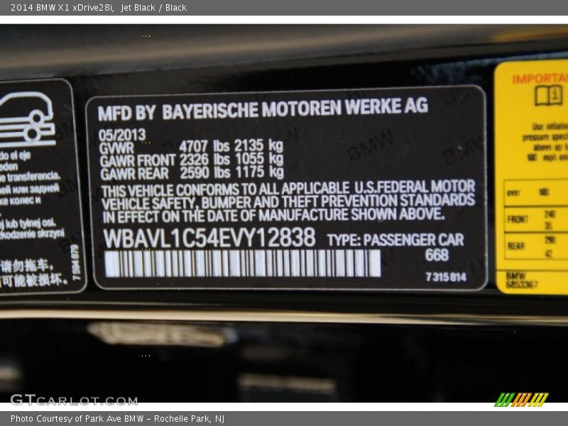 Jet Black / Black 2014 BMW X1 xDrive28i