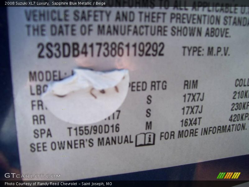 Sapphire Blue Metallic / Beige 2008 Suzuki XL7 Luxury
