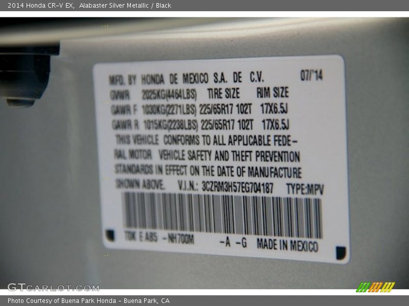Alabaster Silver Metallic / Black 2014 Honda CR-V EX