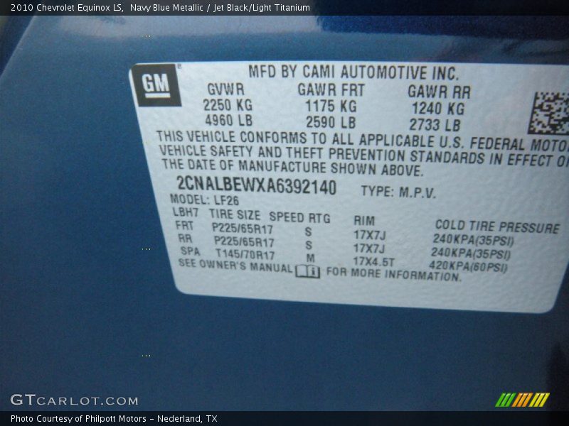 Navy Blue Metallic / Jet Black/Light Titanium 2010 Chevrolet Equinox LS