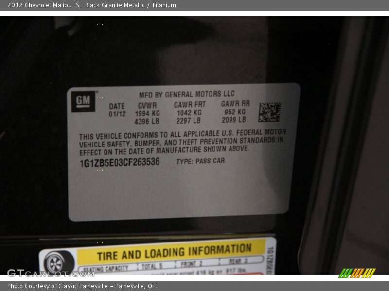 Black Granite Metallic / Titanium 2012 Chevrolet Malibu LS