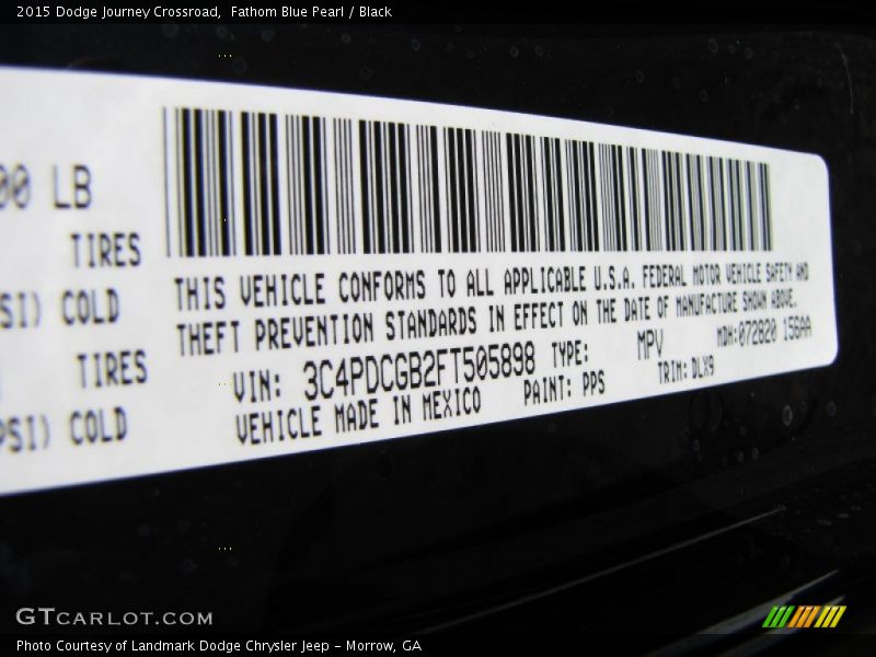 2015 Journey Crossroad Fathom Blue Pearl Color Code PPS